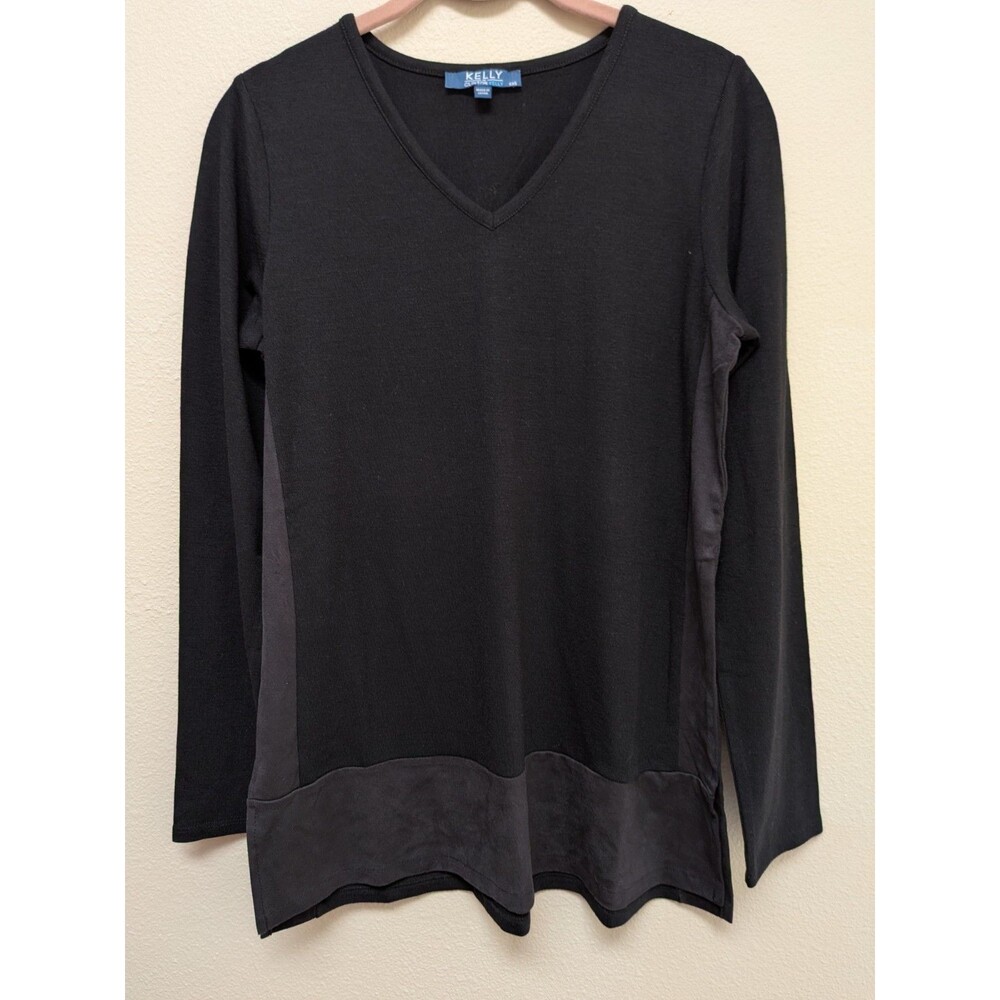 Kelly by Clinton Kelly Womens Tunic Top XXS Black Lined Stretch Casual Blouse